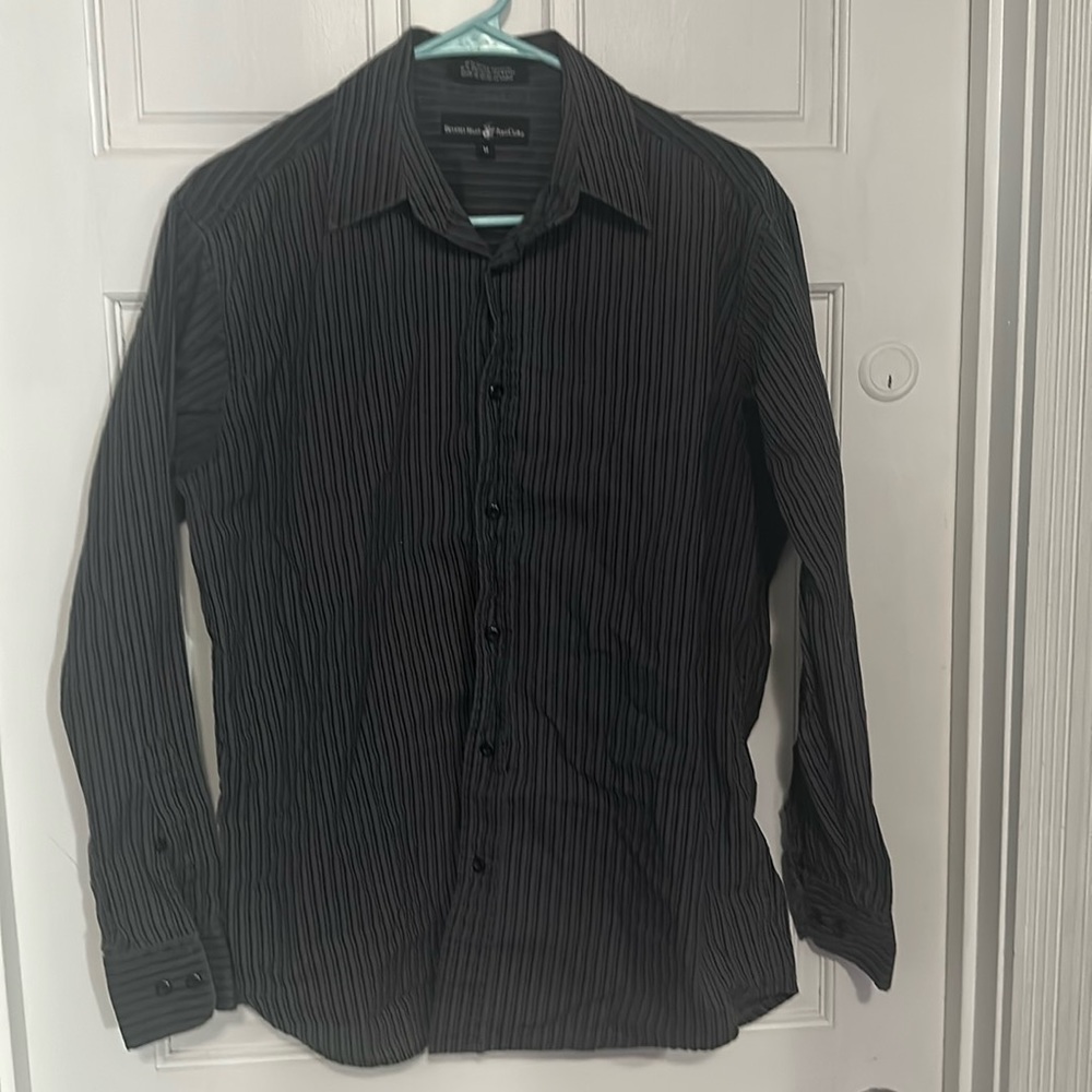Beverly Hills Polo Club  Mens Black Button Front Long Sleeve  Shirt